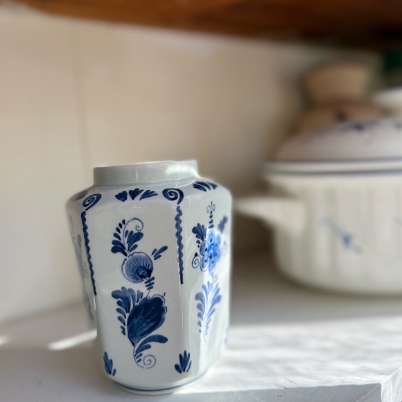 Delft Other - Vintage Holland Delft Blue and White Floral Ceramic Vase
